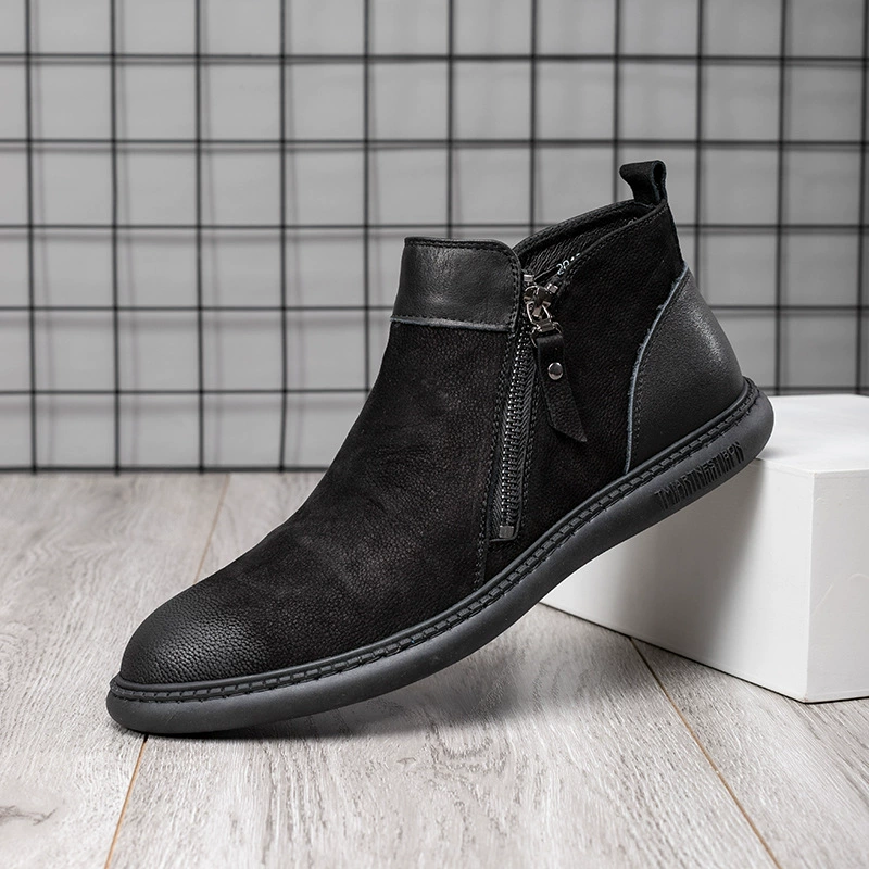 Прямые поставки с фабрики, Зимняя мужская обувь на европейской станции, кожаная повседневная модная обувь с высоким берцем, Корейская версия ботинок Martin на флисовой подкладке Joker оптом