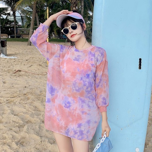 Cross-border swimsuit set for women (3 pieces), conservative flat-bottomed, Korean-inspired, suitable for plus-size, flesh-hiding, split-length, long-sleeve swimsuit for export.