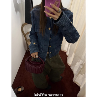 Ranwear the king of popularity! Old Qian Tune B * v Niche Texture Sense Denim Fragrant Coat H-Collar Jacket