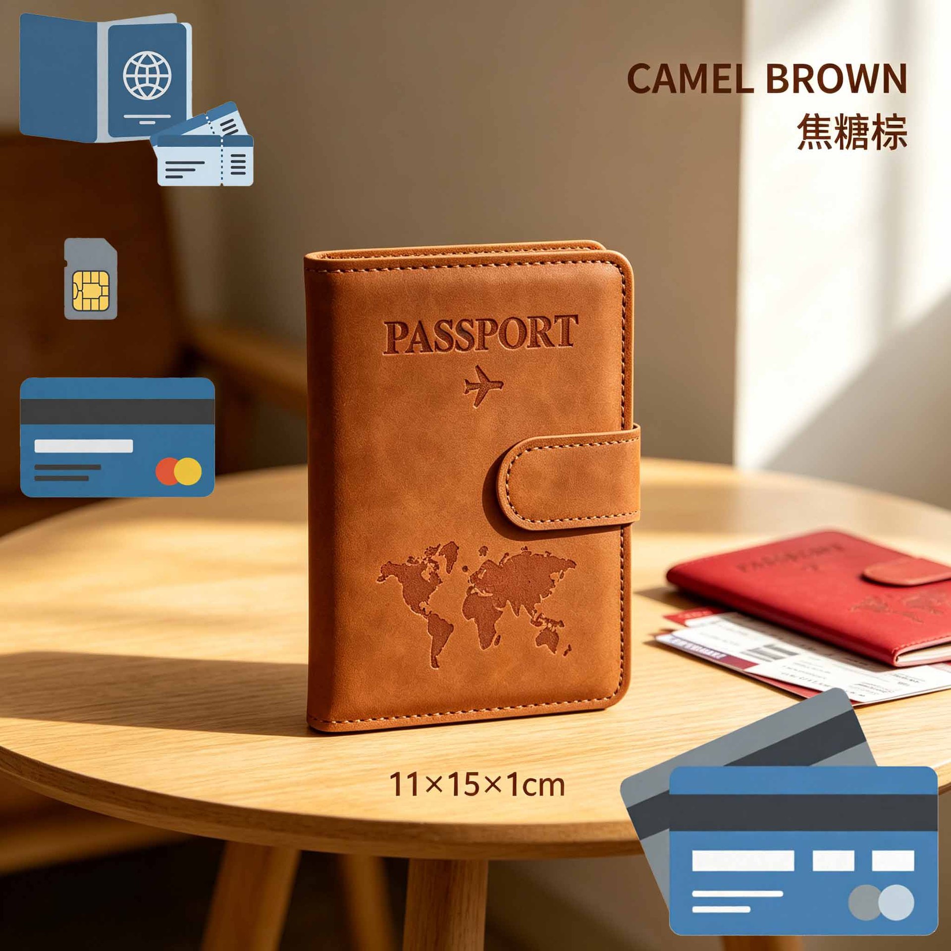 Passport Holder Multifunctional SIM Card Slot Matte PU