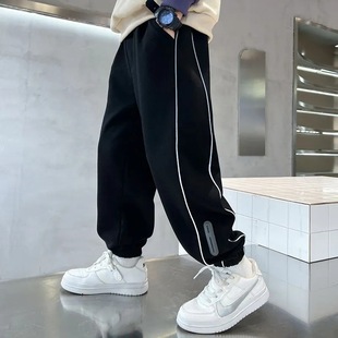 2024 Boys Spring and Autumn New Thin Sweatpants Primary School Students Reflective Trendy Sports Pants Boys Fashion Loose Trousers