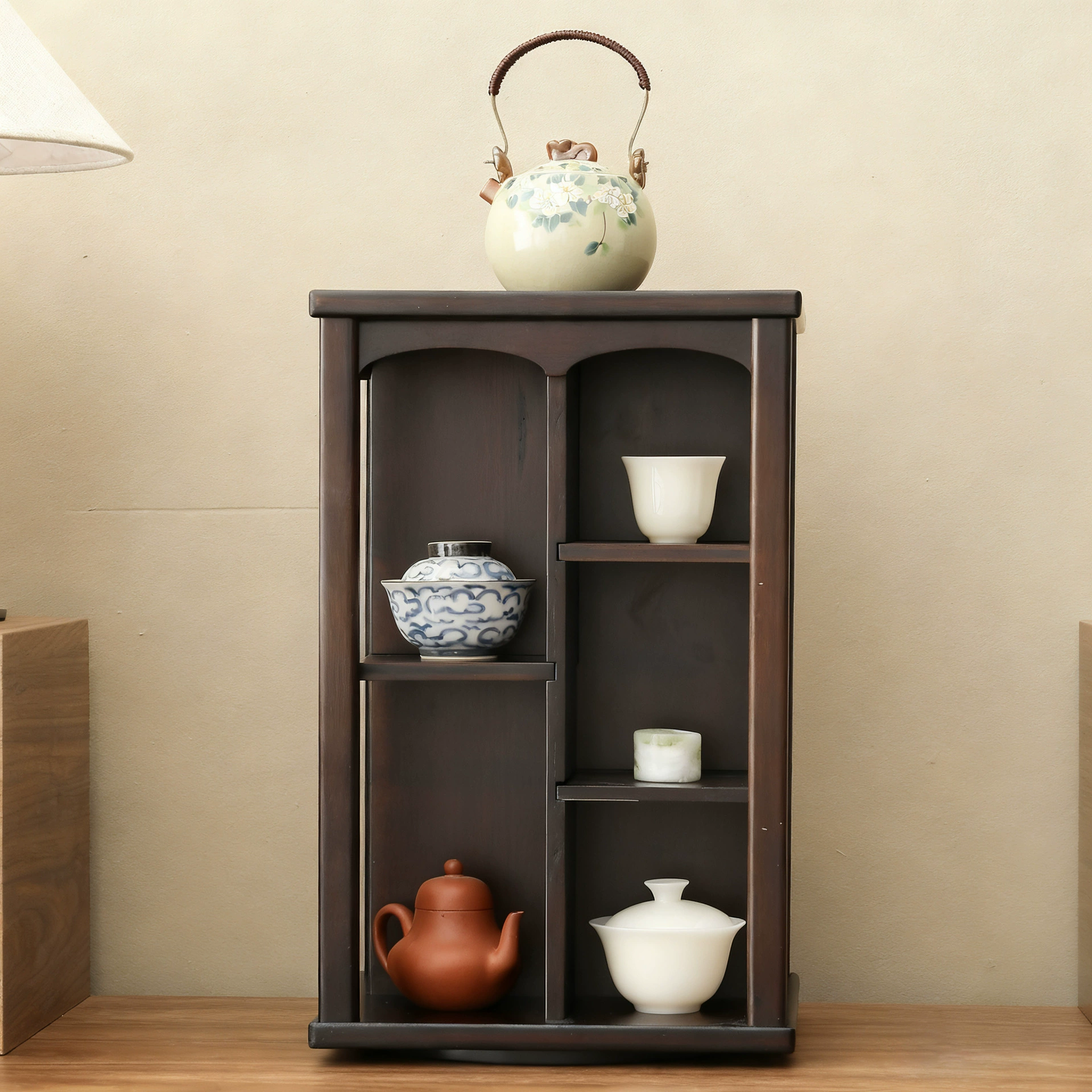 Rotating tea cup, glass holder, tea set, table teapot, accessory, stand, storage system