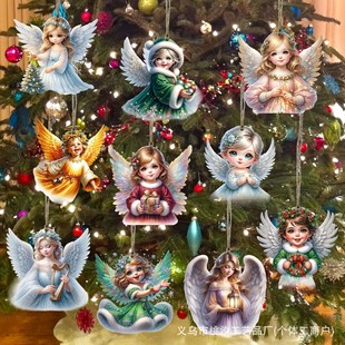 Cross-Border New Angel Wooden Creative Christmas Angel Decoration Pendant Christmas Tree Hanging Christmas Angel Decoration