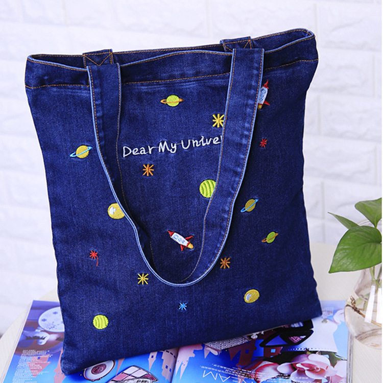 New Fresh Fashion Embroidered Denim Bag New Casual Shoulder Women's Bag Large Capacity Cheap Handbag