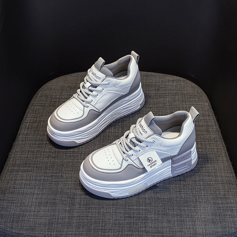 2025 Spring New Style Height-Increasing White Single Shoes Full Leather Thick Sole Casual Fashion Versatile Women's_vogvips.com