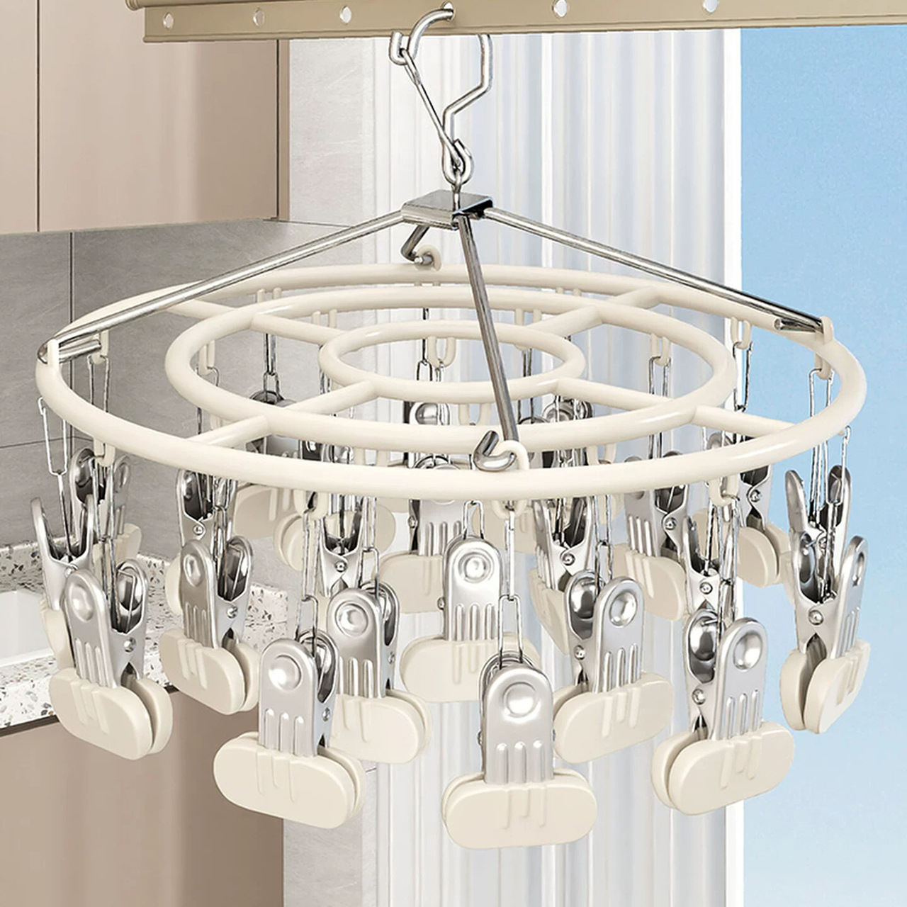Stainless Steel Sock Drying Rack With Large Clips, Windproof Household...