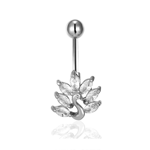 Nuovo anello a forma di fiore di pavone in zircone, piercing all'ombelico in acciaio inossidabile_voghion.com