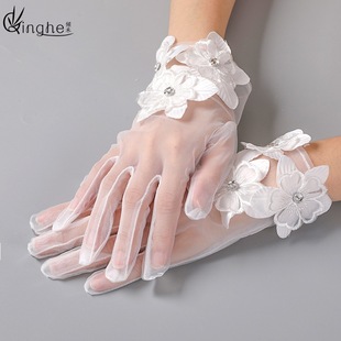 Summer Sunscreen Lace Gloves Ladies Bridesmaid Bride Wedding Wedding Gloves Printed Breathable Short Elegant Gloves
