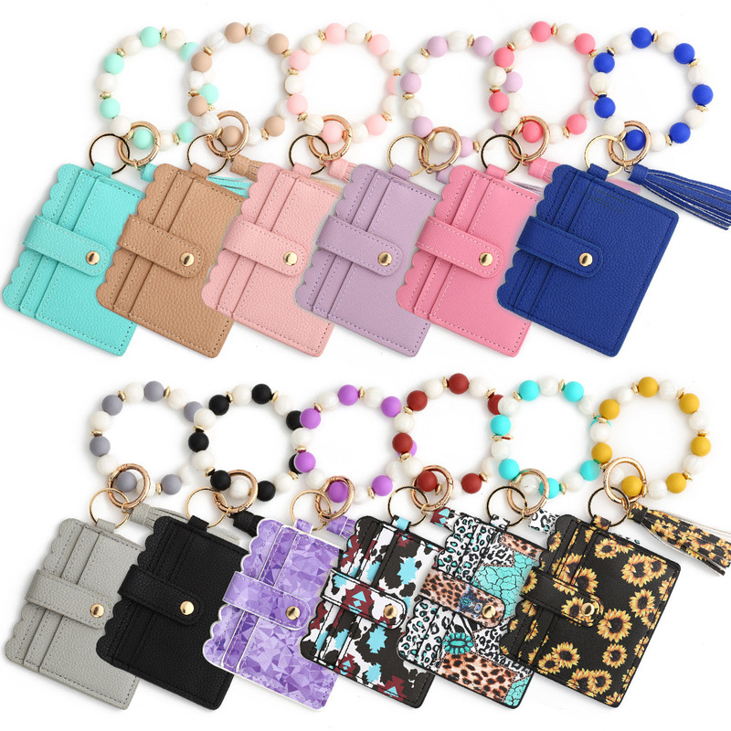 In-Stock European and American Cross-Border Accessories: Silicone Wristbands, Pu Women's Wallets, Keychains, Printed Silicone Bead Bracelets, Card Holders