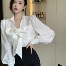 白色法式蝴蝶结衬衫女设计感小众高级感小个子雪纺衬衣上衣春秋