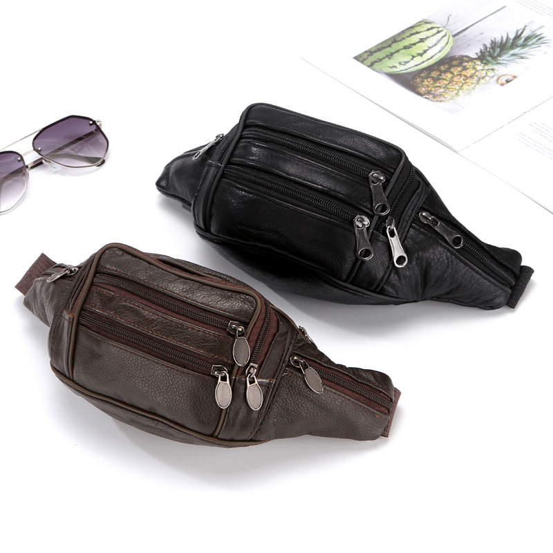 6 multifunctional cowhide waist bags for men large capacity street stall business cashier coin purse manufacturer wholesale