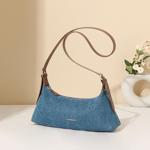 跨境外单欧美时尚复古西部复古风撞色拼接牛仔腋下包单肩包饺子包