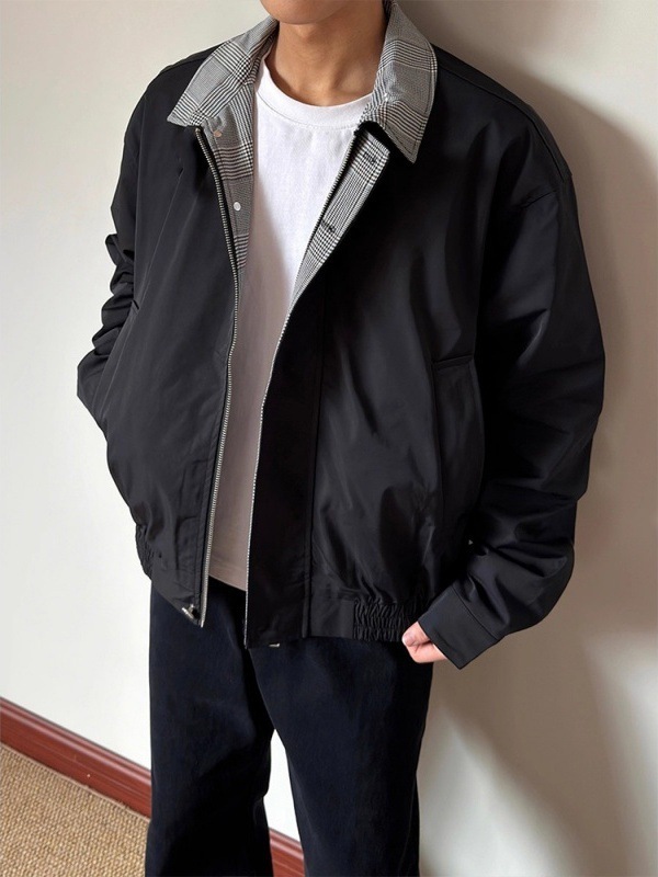 秋季高级感美式高街黑色格纹拼接夹克外套男款痞帅cleanfit棒球服|undefined