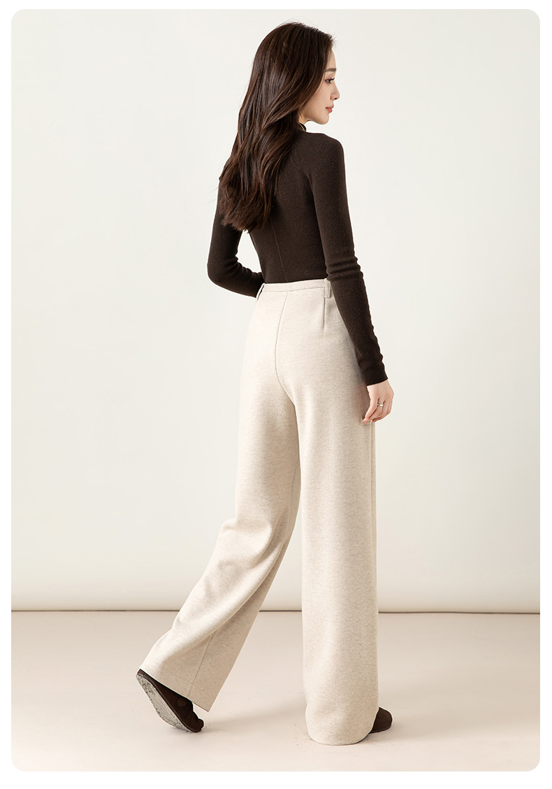 Quần culottes nữ ống rộng cạp cao dáng suông chất len acetate dệt kim — Màu trà sữa chi tiết 32