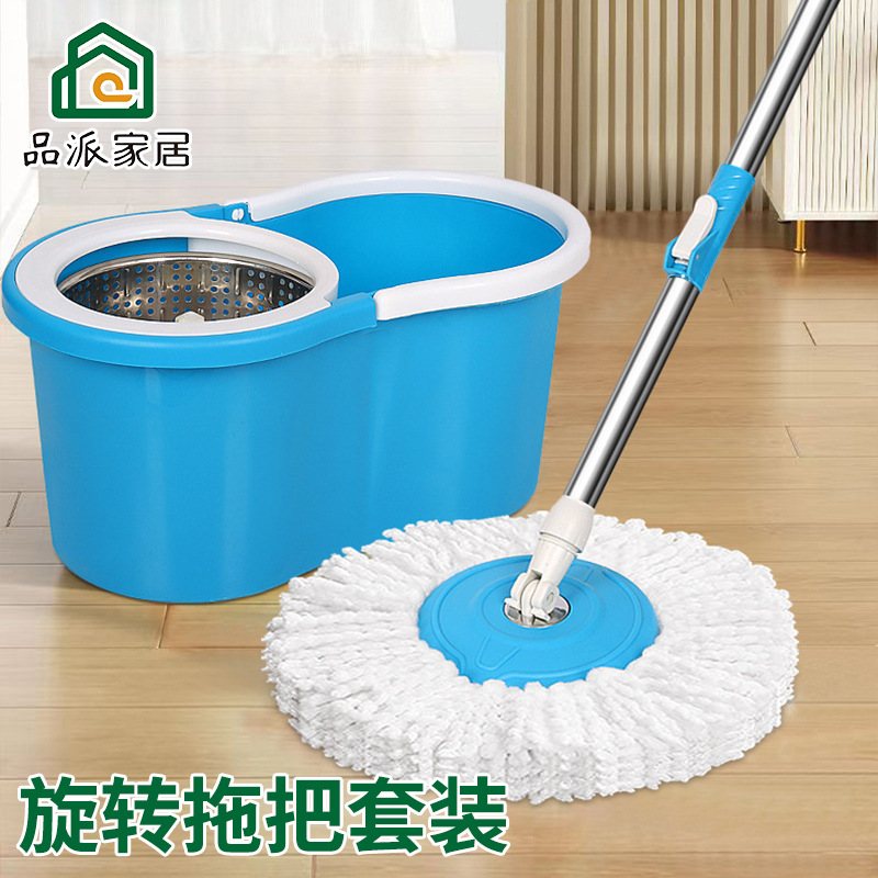 Barril de ocho caracteres sin lavado a mano en seco y húmedo de doble uso para eludir un solo barril de trapeador giratorio de barra de acero inoxidable con conjunto de trapeador de muelle