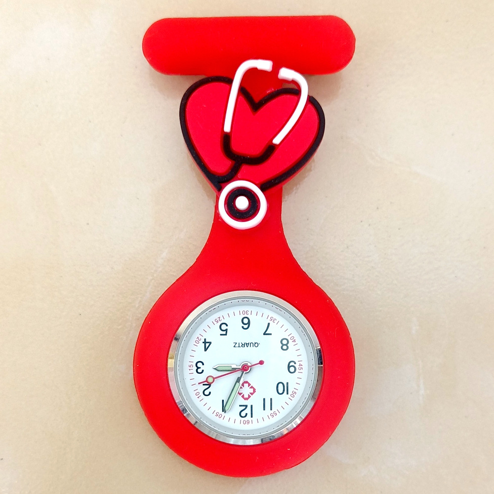 Dibujos animados lindo unisex hospital médico enfermera médico broche de silicona sólida colgando FOB bolsillo regalo reloj