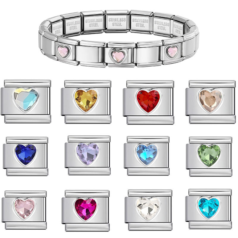 Cross-Border Heart-Shaped Stainless Steel Italian Module Twelve Zodiac Stone Module Beads DIY Detachable Bracelet Chain Cross-Border Heart-Shaped Stainless Steel Italian Module Twelve Zodiac Stone Module Beads DIY Detachable Bracelet Chain