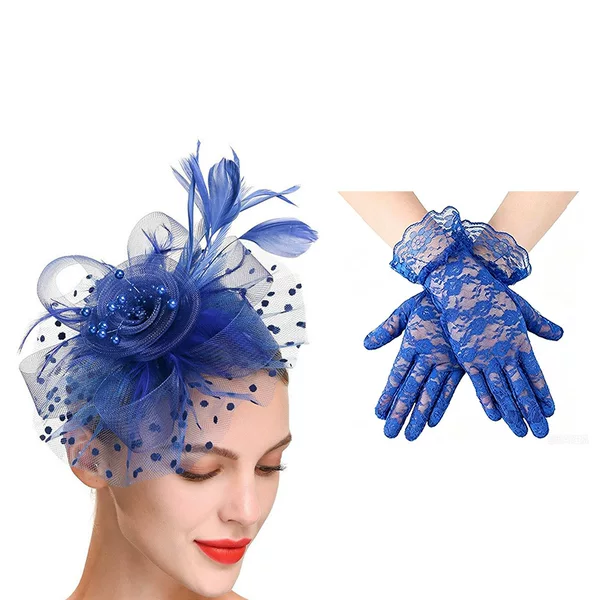 Bride's Wedding Feather Hair Accessory, Women's Mesh Polka Dot Headpiece, Tea Party Horse Racing Photo Shoot Headpiece, Small Hat