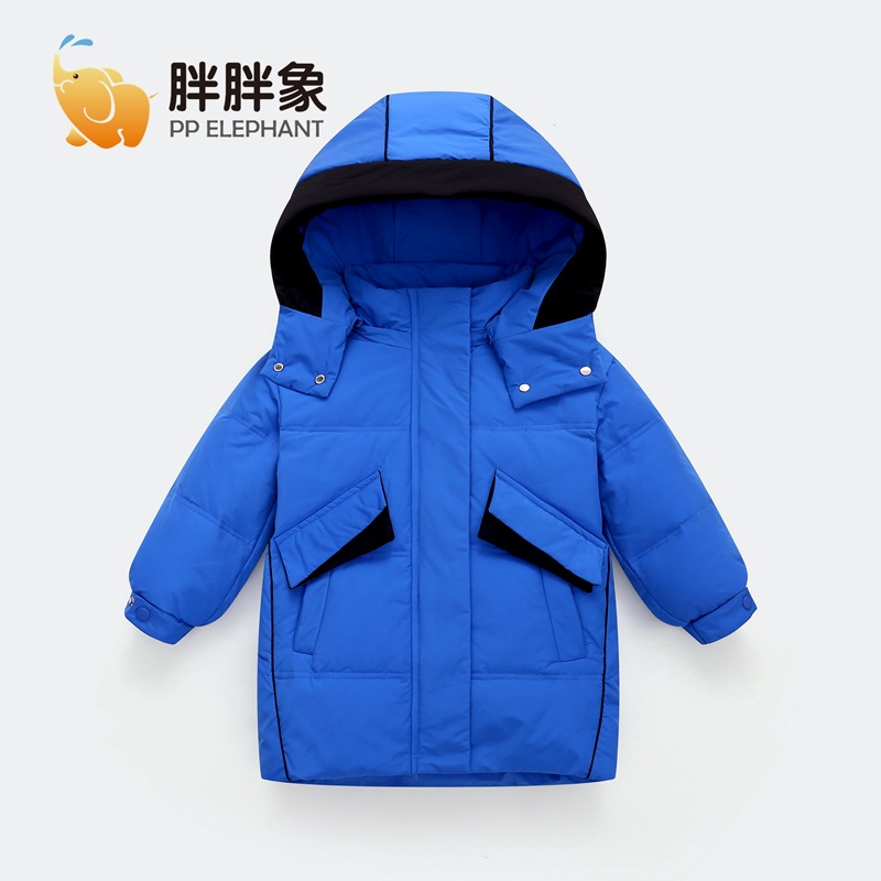 Chubby elefante invierno niños y niñas ropa infantil chaqueta infantil mediana y grande para niños color a juego con capucha cálido pato blanco abajo abrigo largo