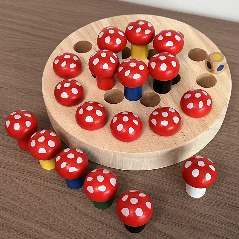 Juguetes de ajedrez de madera de memoria de color de hongos de madera de padres-hijos juegos de mesa interactivos de entrenamiento de concentración