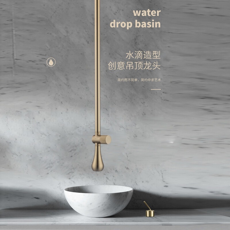 Concealed All-Copper Ceiling-Mounted Water Drop Faucet with Ceiling Outlet, Sensor Wall-Mounted Creative Hanging Rod Hot and Cold Water Faucet