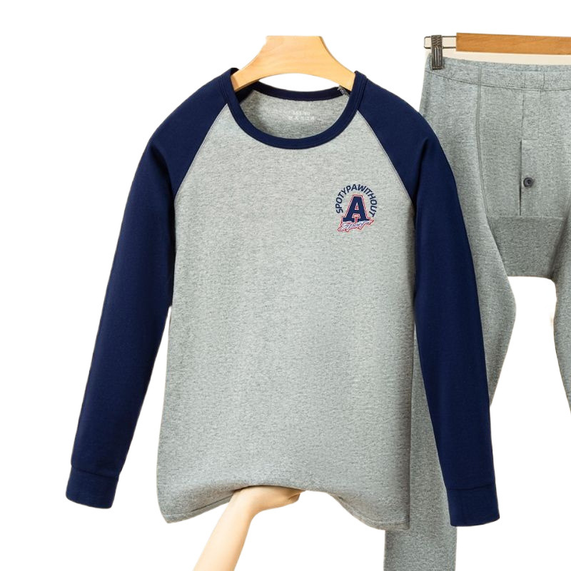 남성용 청소년 면 가을옷과 긴 바지 세트, 면, 중고생, 얇은 보온 속옷과 린넨 바지