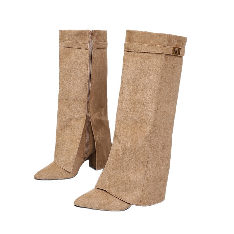 Women's Pointed Toe Suede High Heeled Fashion Boots Side Zipper Plus Size Winter New Style_voghion.com