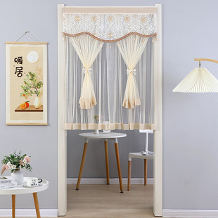 Lace Door Curtain Half Curtain Punch-free Bedroom Home Anti-mosquito Gauze Curtain Partition Curtain Bathroom Covering Curtain Un-transparent