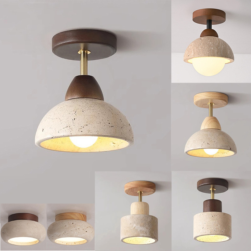 Cream-Colored Corridor Aisle Italian-Style Ceiling Light, Homestay Hotel Ambiance Bedroom Living Room Yellow Travertine Small Ceiling Light