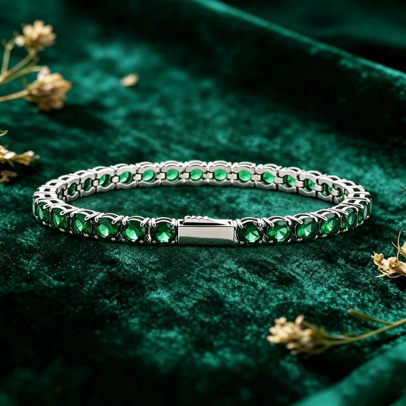 Hip-hop jewelry 316 stainless steel zircon tennis chain 3-5MM full diamond emerald bracelet TennisChain Hip-hop jewelry 316 stainless steel zircon tennis chain 3-5MM full diamond emerald bracelet TennisChain
