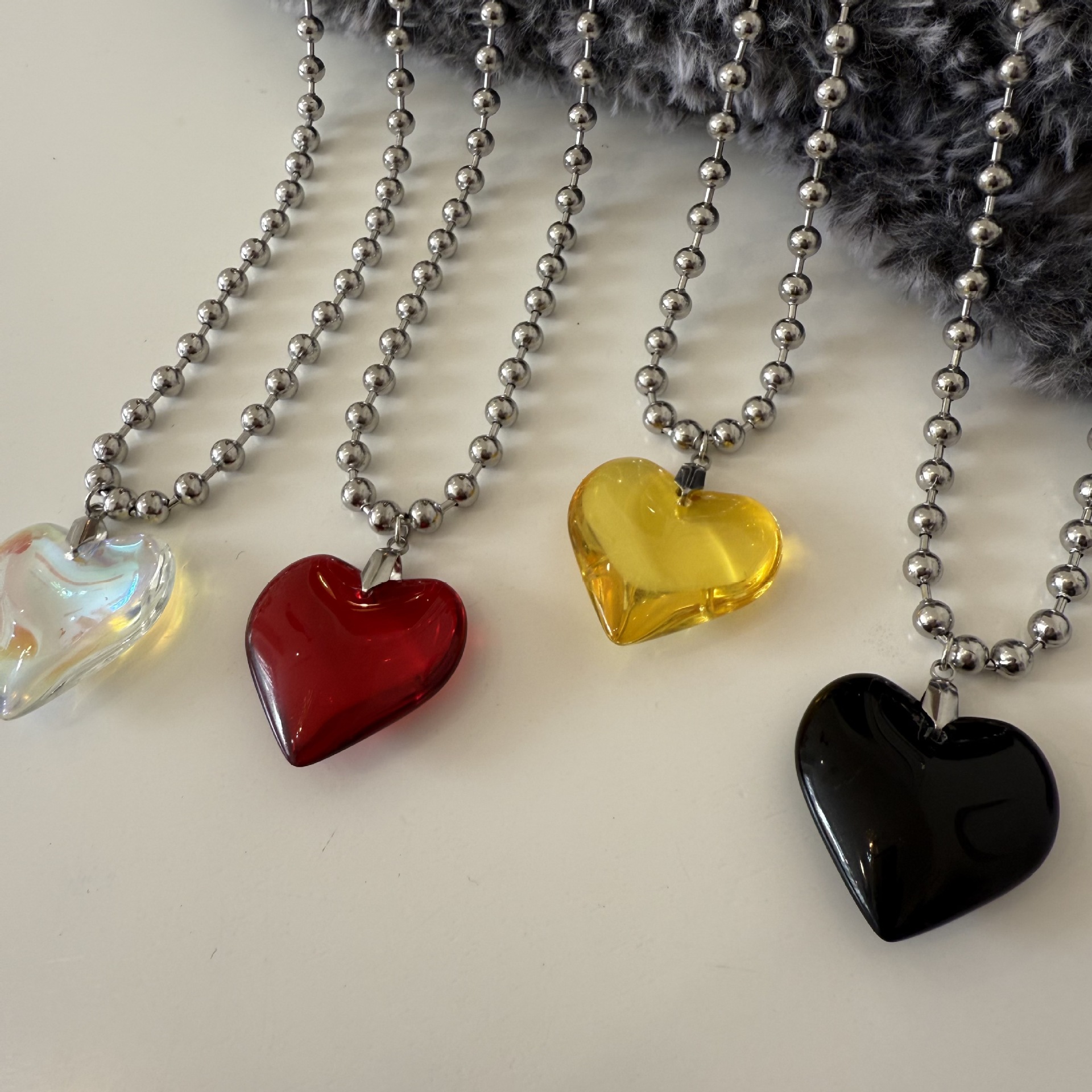 Sweet Cool Style Heart Shape Crystal Leather Rope Titanium Steel Ball Chain Cord String Pendant Necklaces Wholesale display picture 2