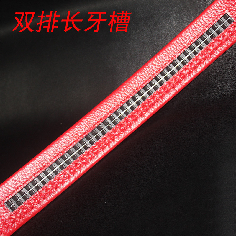 Red festive men's buttonless waistband wholesale from Guangzhou manufacturer, big red pure cowhide edge automatic buckle belt body