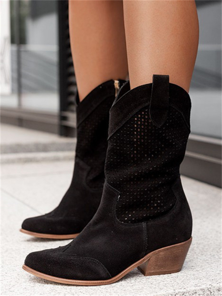  Women's Shoes winter new  style mid heel 40 43 burnt suede low top women's boots trend_ipsvogv.com