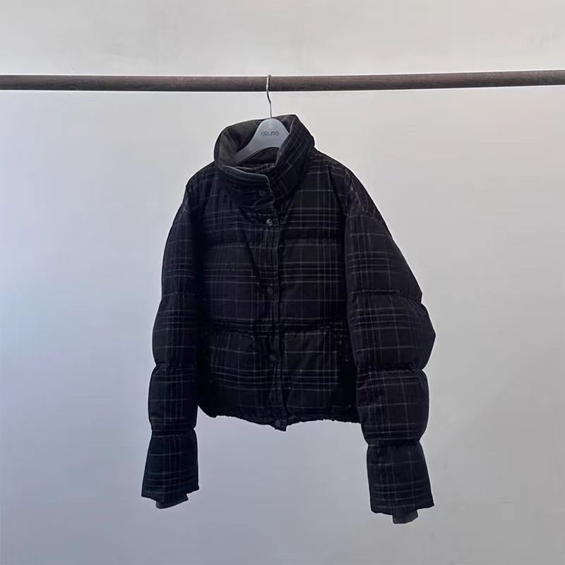 ERUME 韓国東大門 2024 スタンドカラーチェック柄冬服新しい小柄な高級パンダウンジャケット|undefined