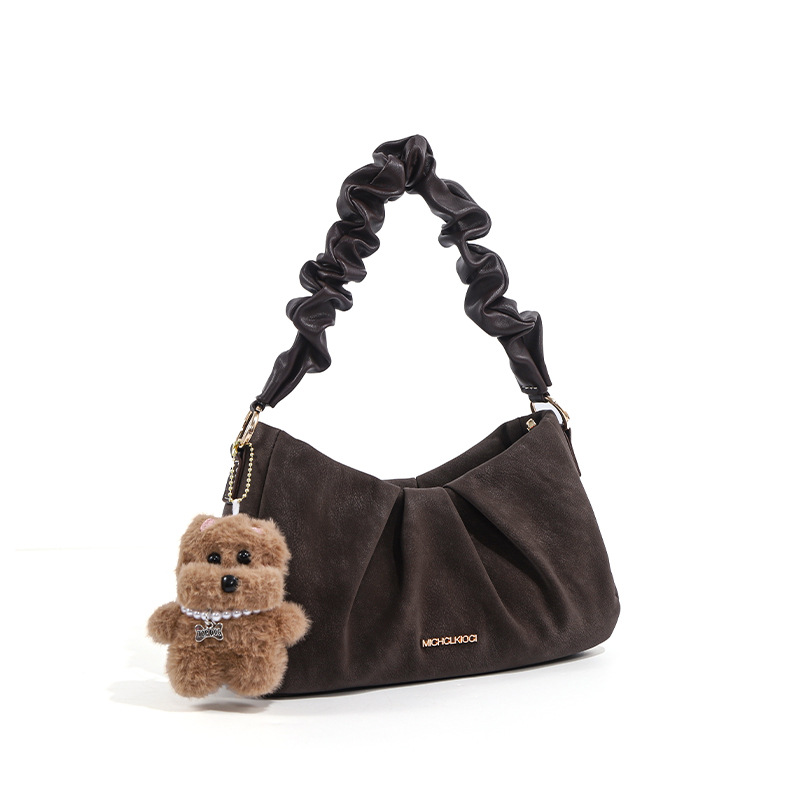 Vintage chocolade geplooide schoudertas voor dames tas_voghion.com