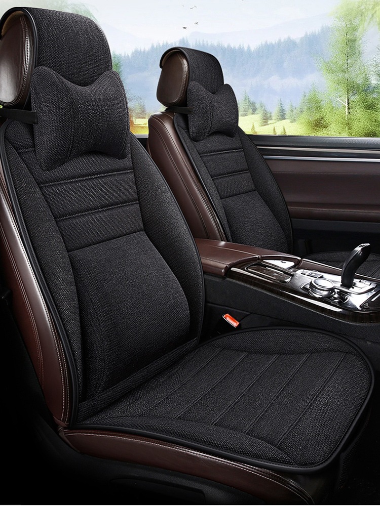 New Linen Large Lumbar Support Cushion, Breathable Fabric for All Seasons, Slim Waist Design, Five-Seater Car Seat Cover, Non-Slip Linen Seat Cushion