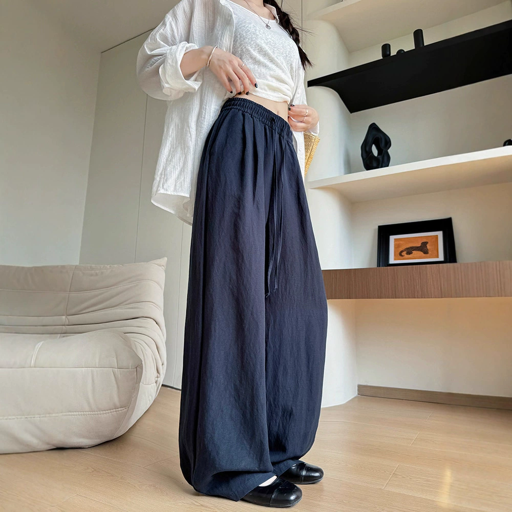 Льняные брюки-палаццо из тенселя для женщин, новинка лета 2025, тонкие, с драпировкой, свободного кроя
