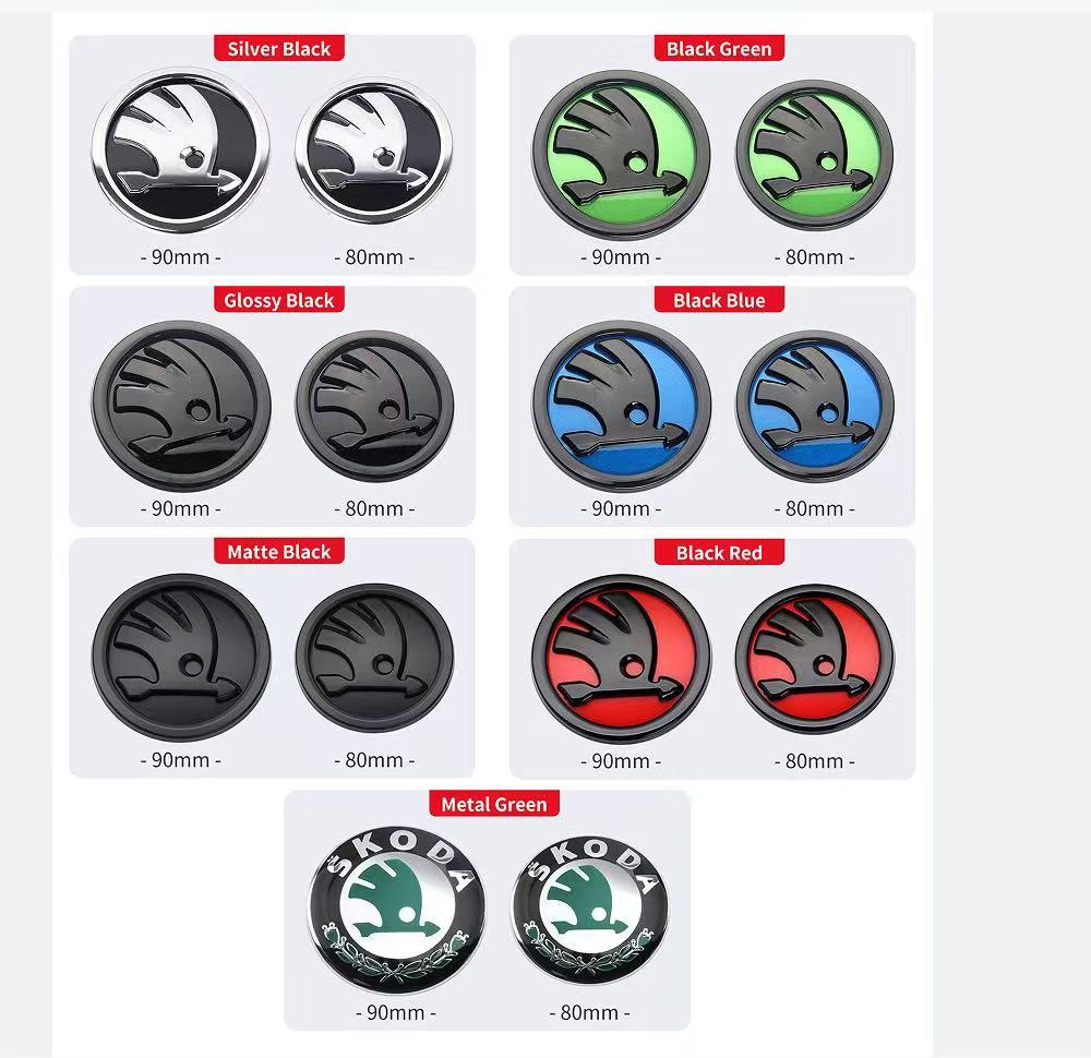 Suitable for Skoda Front and Rear Logo, Mingrui Crystal Front and Rear Logo 80mm Black Center Grid Logo 90mm Rear Logo