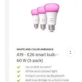 Philips Hue Colored Light Bulb Bluetooth Version Latest Generation 800 Lumens, E27 Lamp Holder, 130V Voltage