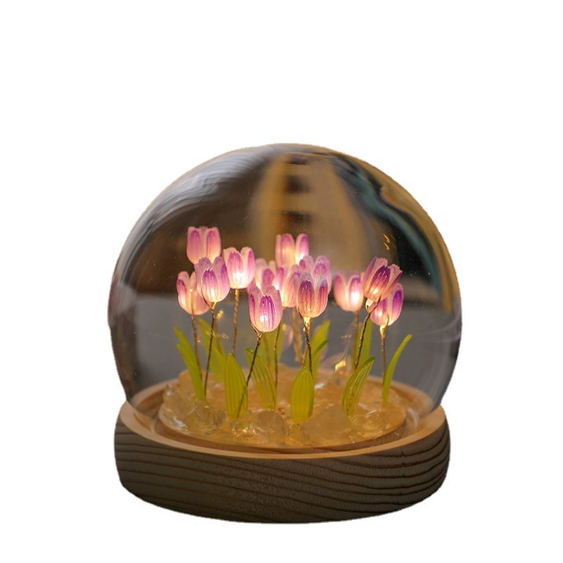 Night light tulip lamp, creative table lamp, battery or glass shade, 9–20 tulips, 13×13×15 cm