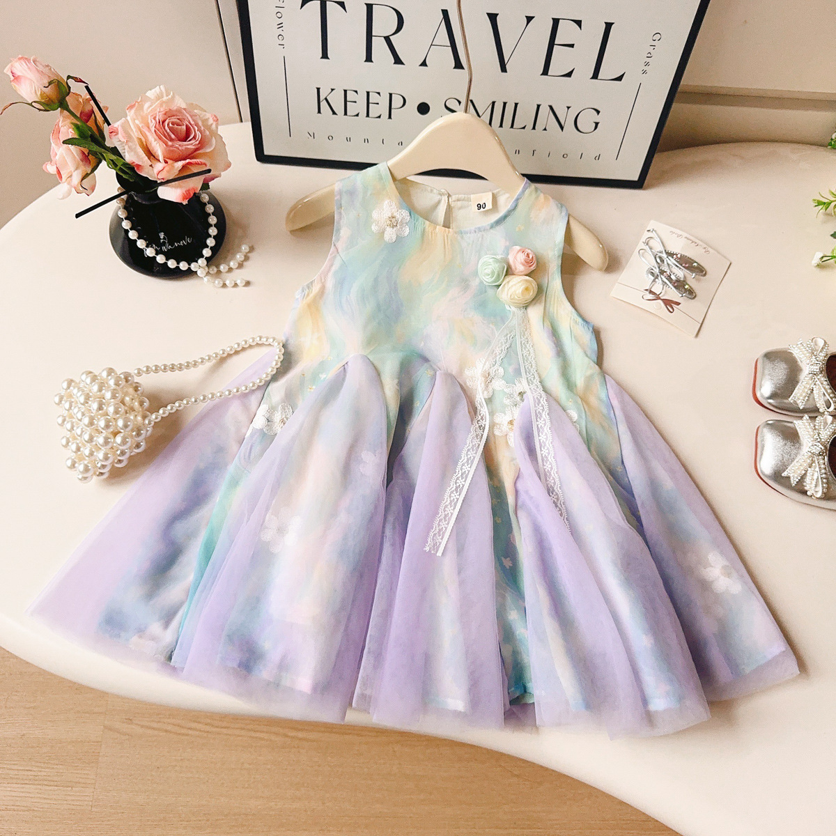 Girls Sleeveless Dress Summer New Little Girl Fluffy Mesh Princess Dress Vest Dress Axb706