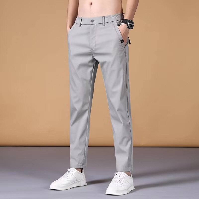 夏のレジャーズボンの男性の氷の糸の薄い金の修身のまっすぐな筒の速乾の通気性のビジネスの仕事のスーツの男性の弾力性のズボン|undefined