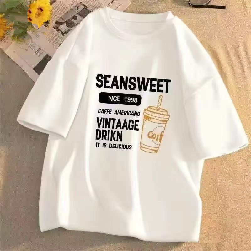 New Short-sleeved Fashionable Summer All-match Five-point Loose Student Men's and Women's Hong Kong Style Casual Half-sleeved Couple's Top