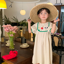 2022夏季新款童装一件代发 女童韩版小清新点子裙 花朵印花短袖裙