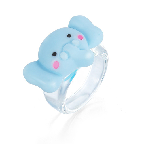 Cartoon animals bear frog rabbit elephant resin ring creative childlike transparent resin ring jewelry wholesale