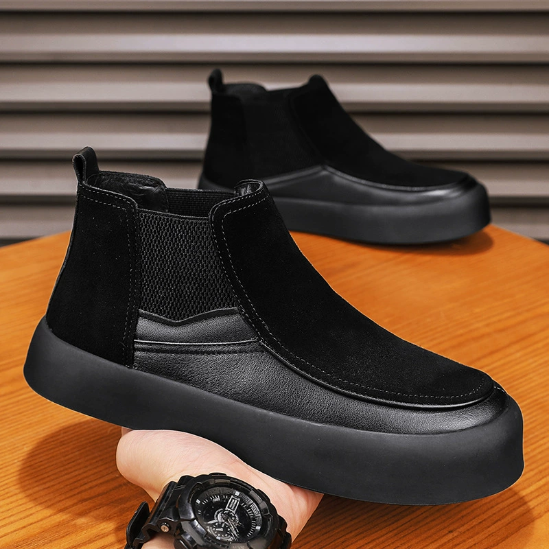 Мужские Ботинки Челси, однотонные повседневные ботинки с высоким Бертом на простой платформе, модные Универсальные короткие ботинки, модные мужские джинсовые ботинки