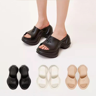 [Ready Stock 9.5cm Version] High-Heeled Sports Slippers Cross Flower Dwarf Thick-Soled Heightening Women's Summer Outer Wear Sandals
