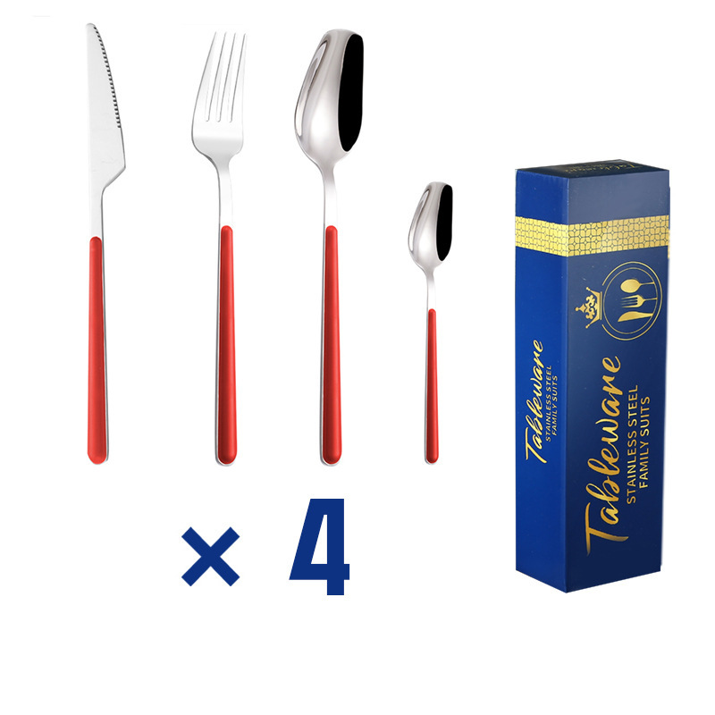 新しいステンレス鋼食器ギフトボックス家庭用クリップハンドルデザートスプーンクロスボーダーホット販売ステーキナイフ、フォーク、スプーンセット|undefined