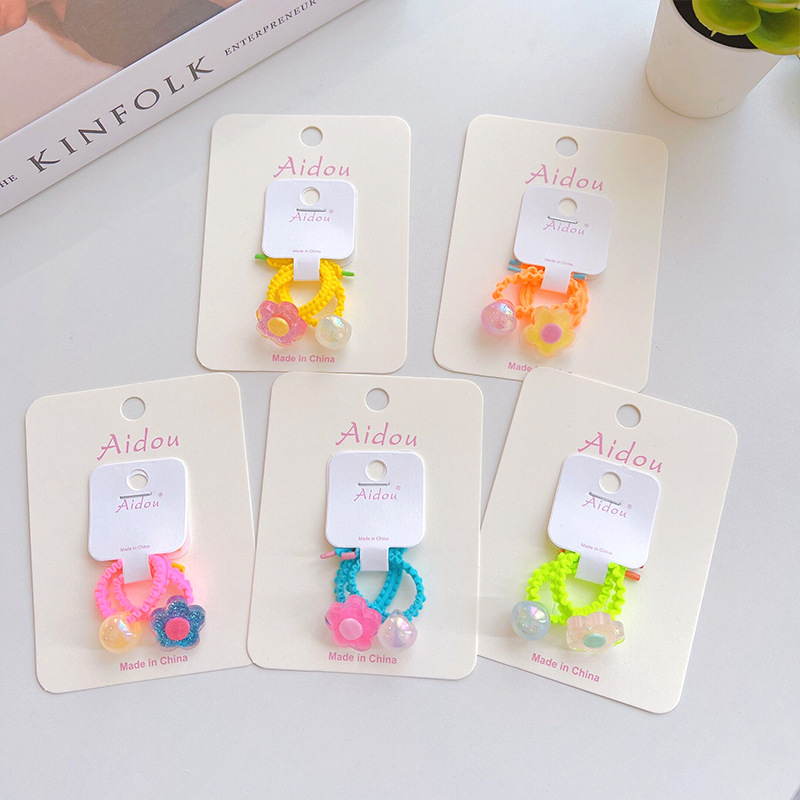 2個裝~兒童閃粉花朵發圈甜美花邊熒光色小皮筋不傷發頭繩韓版髮飾