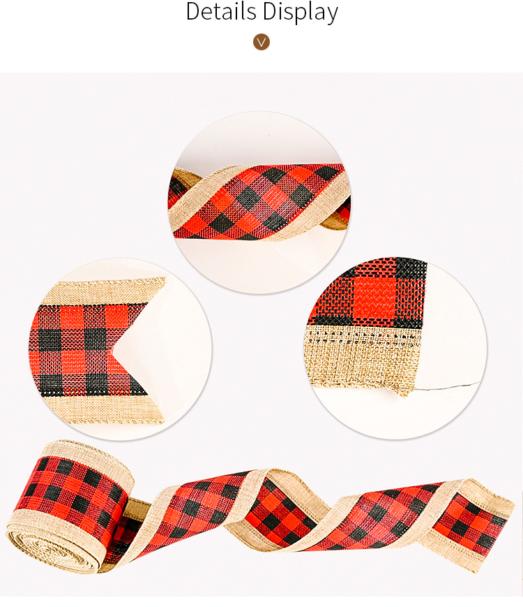 70g Weight Christmas Festival Wholesale Imitation Linen Edging Checked Christmas Decoration Ribbon Nihaojewelry 2